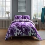 Duvet Cover And Pillowcase Set Reversible Rose And Stripe Design Polycotton Bed Linen - King - Lilac