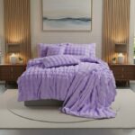 Rabbit Faux Fur Teddy Duvet Cover Set Ultra Soft Plush Bedding - Super King - Lilac