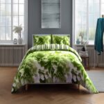 Duvet Cover And Pillowcase Set Reversible Rose And Stripe Design Polycotton Bed Linen - Double - Lime