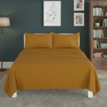 Easy Care Flat Bed Sheet Polycotton Durable Low Maintenance Bedding - Double - Mustard