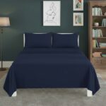 Easy Care Flat Bed Sheet Polycotton Durable Low Maintenance Bedding - Double - Navy