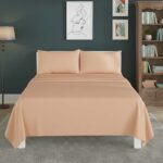Easy Care Flat Bed Sheet Polycotton Durable Low Maintenance Bedding - Double - Peach