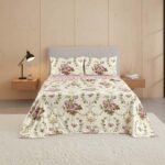 Soft Floral Brushed Cotton Fitted Flat Sheet And Matching Pillowcases - Double - Pink