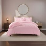 Super Soft Teddy Duvet Cover Set Heart Embossed Cozy Fleece Bedding - King - Pink
