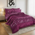 Embroidered Duvet Cover Set Luxury Bedding with Matching Accessories - Double - Plum