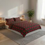 Thermal Flannelette Tartan Duvet Cover Set Warm Brushed Cotton Bedding - King - Red