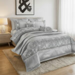 Embroidered Duvet Cover Set Luxury Bedding with Matching Accessories - King - Silver