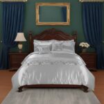 Duvet Cover Embroidery Set Luxury Bedding with Matching Pillowcases - King - Silver