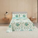 Soft Floral Brushed Cotton Fitted Flat Sheet And Matching Pillowcases - Double - Teal
