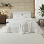 Luxury Teddy Cord Design Bedding Set Ultra Soft Cozy Stylish Comfort - Single - White