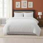 Embossed Stripe Duvet Cover Soft Microfibre Bedding with Pillowcases - Super King - White