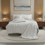 Rabbit Faux Fur Teddy Duvet Cover Set Ultra Soft Plush Bedding - Super King - White