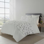 Ruffle Border Duvet Cover Soft Elegant Bedding Set with Pillowcases - Double - White