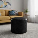 Luxury Velvet Large Round Bean Bag Ottoman Soft Plush Velvet Stool Pouffe - Black