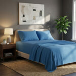 Soft Plain Brushed Cotton Fitted Flat Sheet Matching Pillowcases Set - Super King - Blue