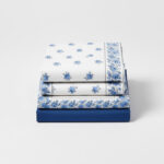 Soft Flower Print Brushed Cotton Fitted Flat Sheet And Matching Pillowcases - Double - Blue