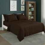 Plain Poly Cotton Easy Care Fitted Flat Sheet Matching Pillowcases Set - Super King - Chocolate