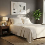 Soft Plain Brushed Cotton Fitted Flat Sheet Matching Pillowcases Set - Super King - Cream