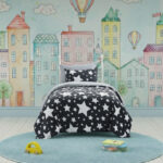 Stars Kids Teddy Duvet Cover Set Ultra Soft Bedding with Pillowcase - Double - Charcoal