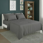 Plain Poly Cotton Easy Care Fitted Flat Sheet Matching Pillowcases Set - Super King - Grey