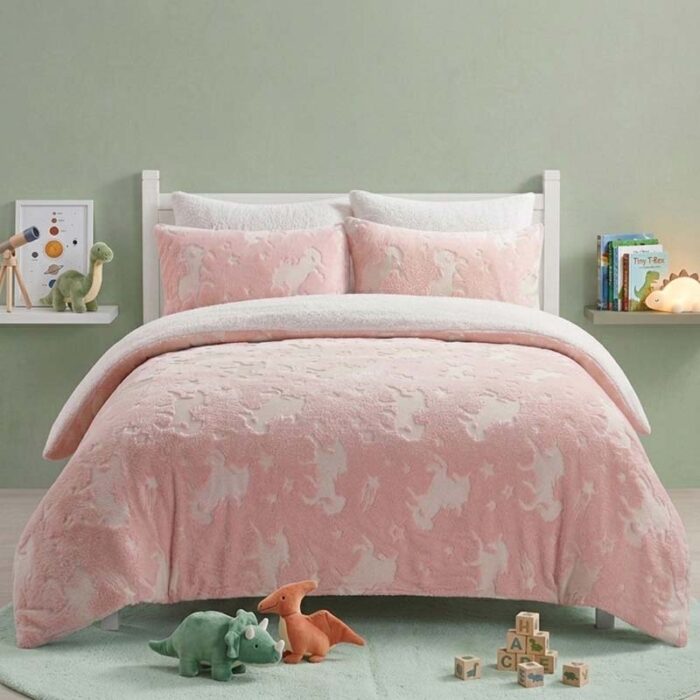 Glow in the Dark Teddy Unicorn Design Bedding Cute Kids Duvet Set