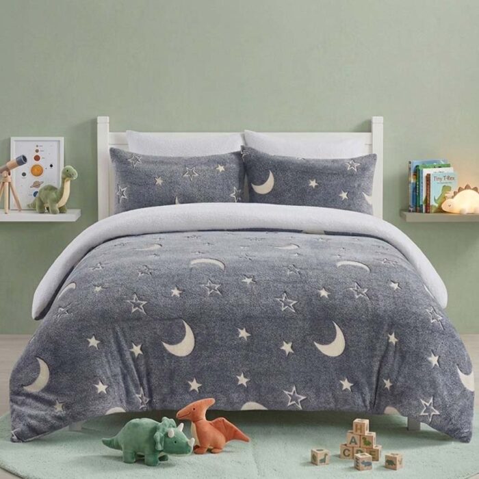Glow in the Dark Teddy Moon And Stars Design Bedding Cute Kids Duvet Set