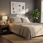 Soft Plain Brushed Cotton Fitted Flat Sheet Matching Pillowcases Set - Super King - Latte
