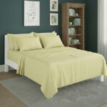Plain Poly Cotton Easy Care Fitted Flat Sheet Matching Pillowcases Set - Super King - Lemon