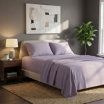 Soft Plain Brushed Cotton Fitted Flat Sheet Matching Pillowcases Set - Super King - Lilac