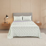 Soft Flower Print Brushed Cotton Fitted Flat Sheet And Matching Pillowcases - Single - Lilac