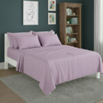 Plain Poly Cotton Easy Care Fitted Flat Sheet Matching Pillowcases Set - Super King - Lilac