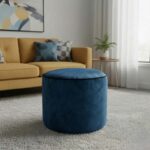 Luxury Velvet Large Round Bean Bag Ottoman Soft Plush Velvet Stool Pouffe - Marine