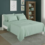 Plain Poly Cotton Easy Care Fitted Flat Sheet Matching Pillowcases Set - Super King - Mint