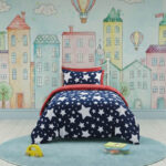 Stars Kids Teddy Duvet Cover Set Ultra Soft Bedding with Pillowcase - Double - Navy