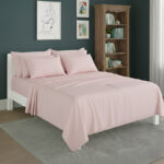 Plain Poly Cotton Easy Care Fitted Flat Sheet Matching Pillowcases Set - Super King - Pink