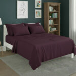 Plain Poly Cotton Easy Care Fitted Flat Sheet Matching Pillowcases Set - Super King - Plum
