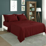 Plain Poly Cotton Easy Care Fitted Flat Sheet Matching Pillowcases Set - Super King - Red