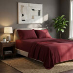 Soft Plain Brushed Cotton Fitted Flat Sheet Matching Pillowcases Set - Super King - Red