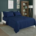 Plain Poly Cotton Easy Care Fitted Flat Sheet Matching Pillowcases Set - Super King - Royal Blue