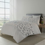 Ruffle Border Duvet Cover Soft Elegant Bedding Set with Pillowcases - Single - Silver