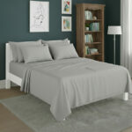 Plain Poly Cotton Easy Care Fitted Flat Sheet Matching Pillowcases Set - Super King - Silver