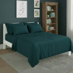 Plain Poly Cotton Easy Care Fitted Flat Sheet Matching Pillowcases Set - Super King - Teal