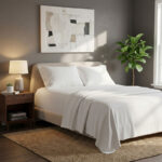 Soft Plain Brushed Cotton Fitted Flat Sheet Matching Pillowcases Set - Double - White