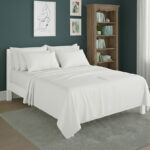 Plain Poly Cotton Easy Care Fitted Flat Sheet Matching Pillowcases Set - Super King - White