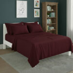Plain Poly Cotton Easy Care Fitted Flat Sheet Matching Pillowcases Set - Single - Wine